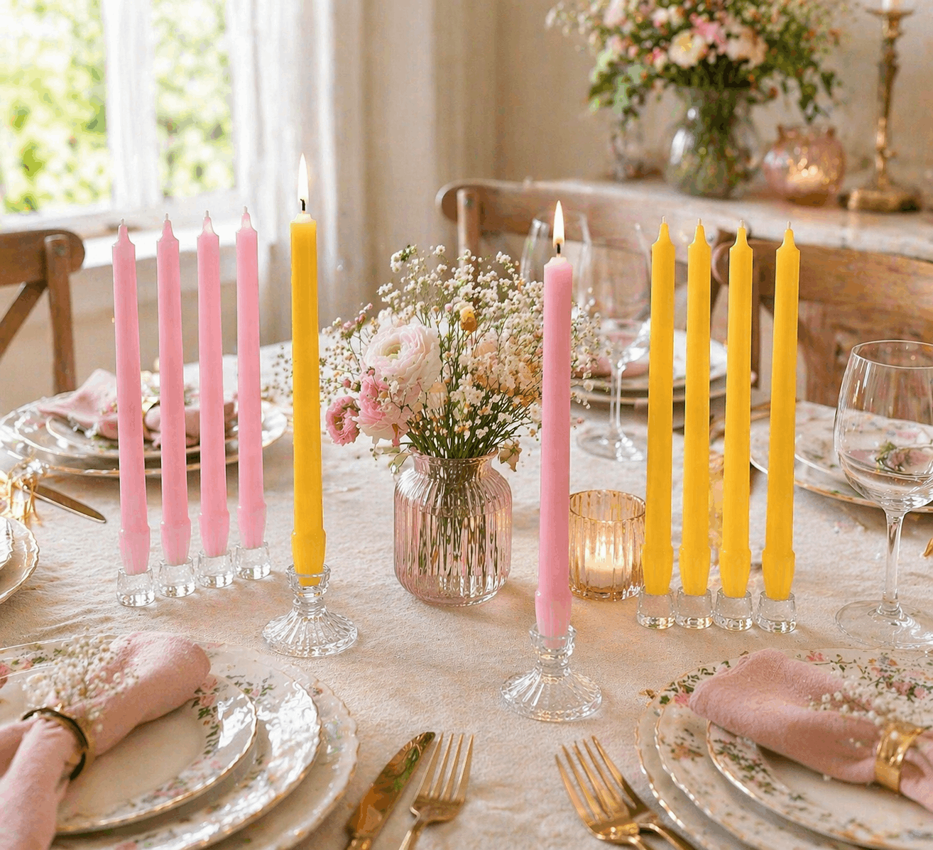 Sherwood Dinner Candles- Yellow & Pink — Price's Candles